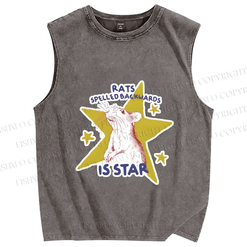 Unisex Rats Spelled Backwards is Star Printed Washed Tank Top