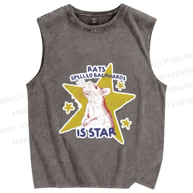 Unisex Rats Spelled Backwards is Star Printed Washed Tank Top