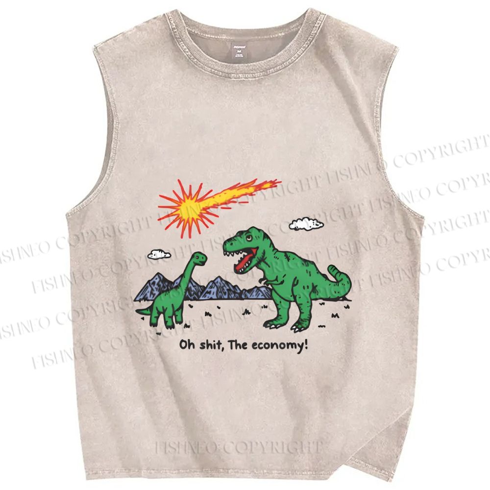 Unisex Funny Dinosaur Printed Washed Tank Top