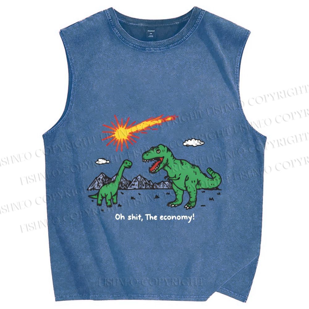 Unisex Funny Dinosaur Printed Washed Tank Top