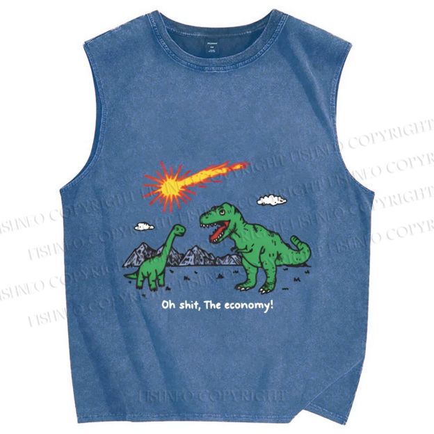 Unisex Funny Dinosaur Printed Washed Tank Top