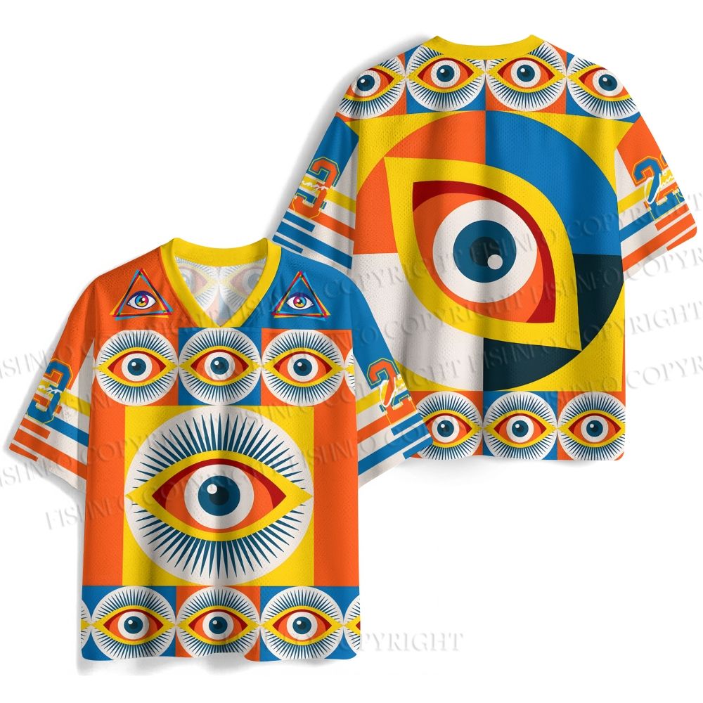 Colored Geometric Eyes Printed Jersey Shirts