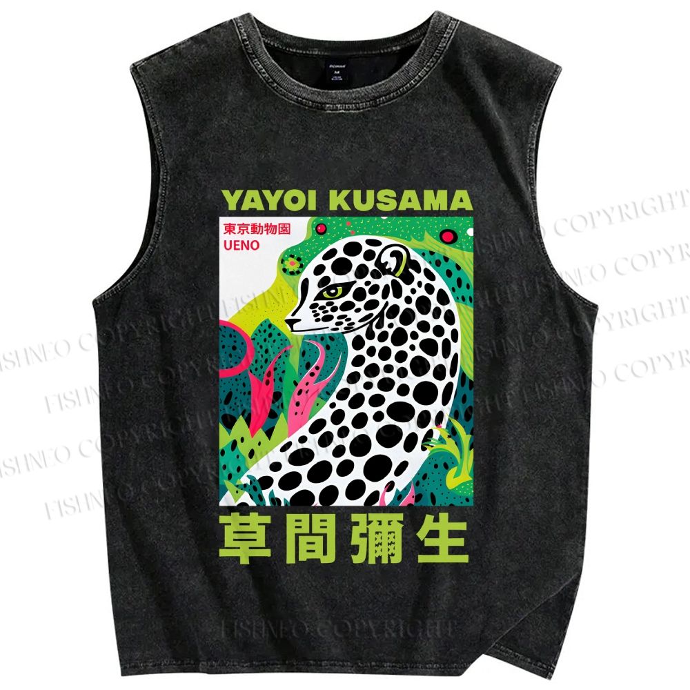Unisex Yayoi Kusama Panther Printed Washed Tank Top