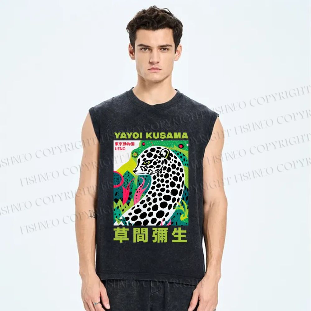 Unisex Yayoi Kusama Panther Printed Washed Tank Top