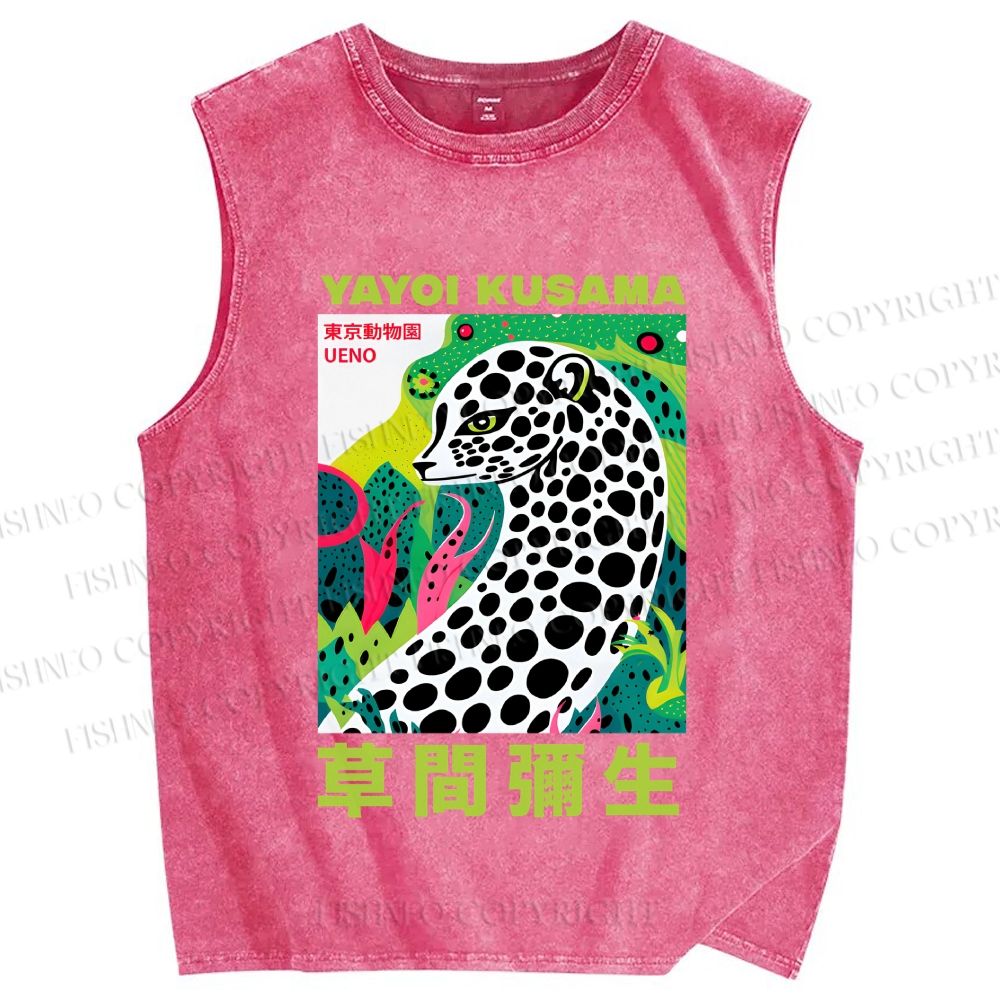 Unisex Yayoi Kusama Panther Printed Washed Tank Top