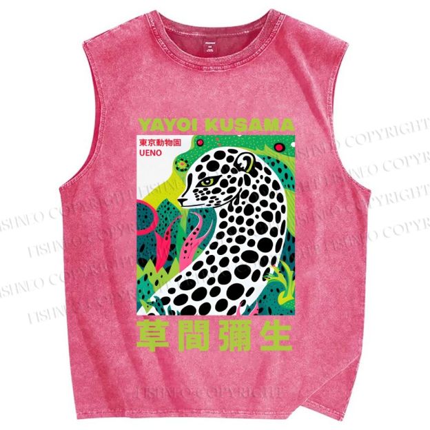 Unisex Yayoi Kusama Panther Printed Washed Tank Top