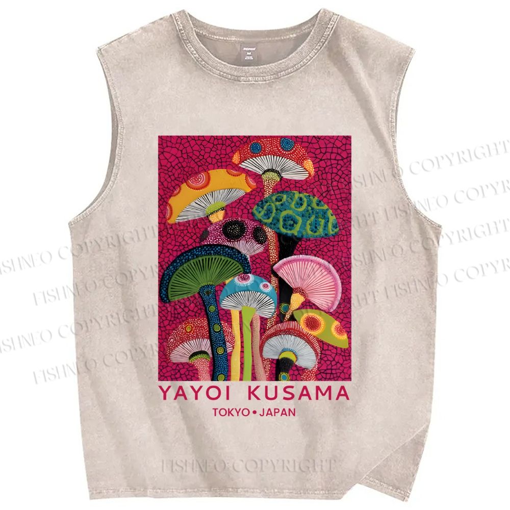 Unisex Yayoi Kusama Mushroom Printed Washed Tank Top