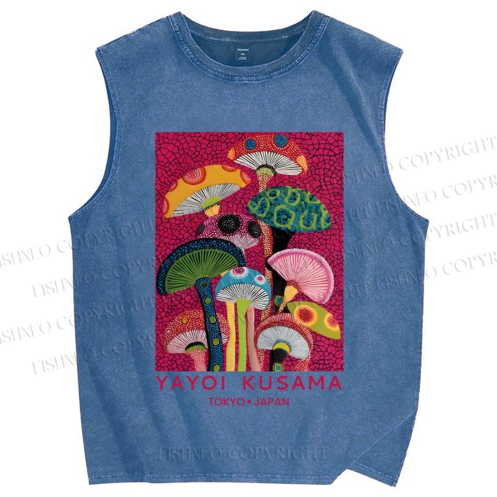 Unisex Yayoi Kusama Mushroom Printed Washed Tank Top