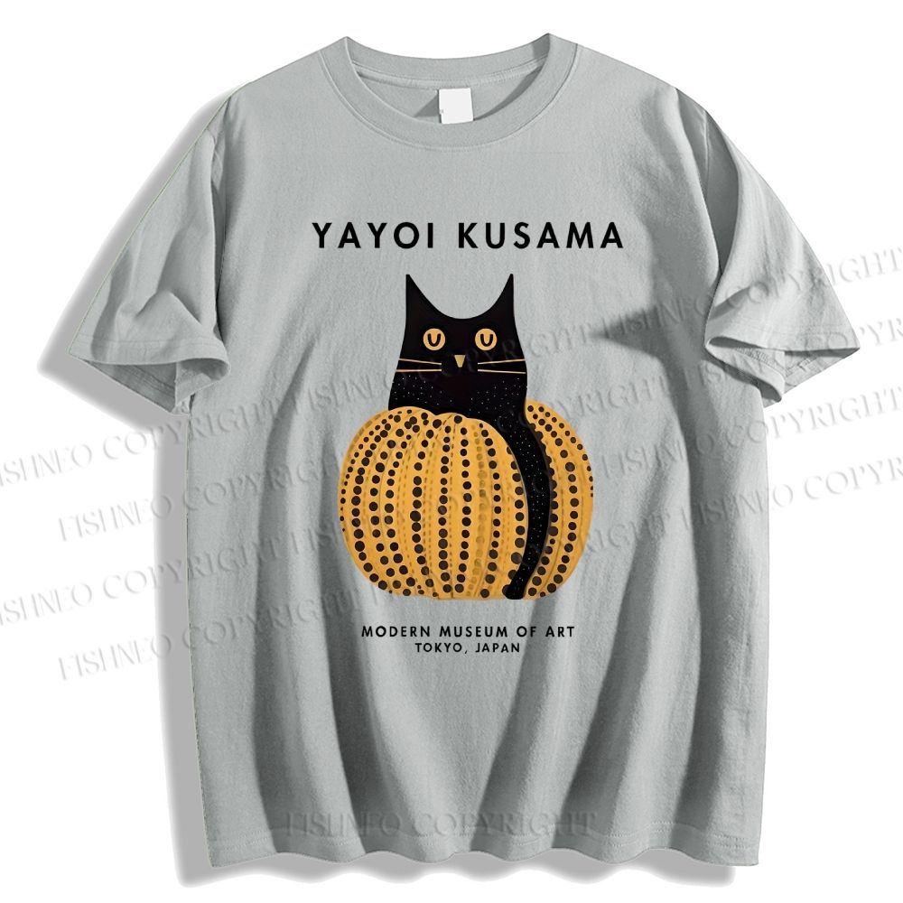 Unisex Classic Yayoi Kusama Pumpkin Cat Printed Cotton Printed T-shirt