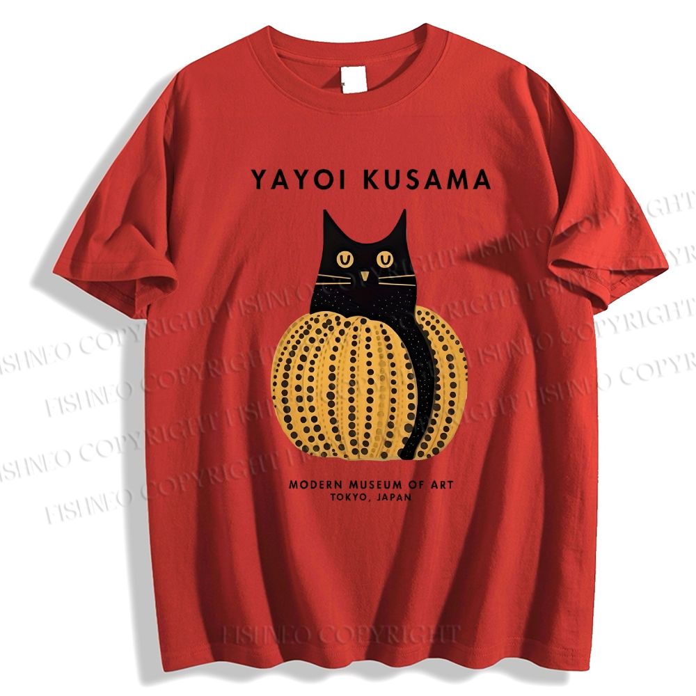 Unisex Classic Yayoi Kusama Pumpkin Cat Printed Cotton Printed T-shirt