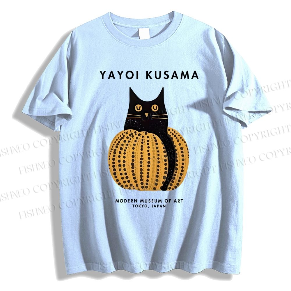 Unisex Classic Yayoi Kusama Pumpkin Cat Printed Cotton Printed T-shirt