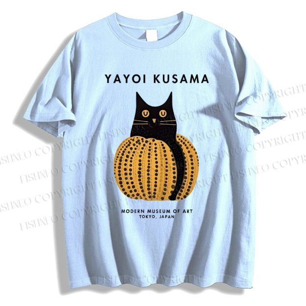 Unisex Classic Yayoi Kusama Pumpkin Cat Printed Cotton Printed T-shirt
