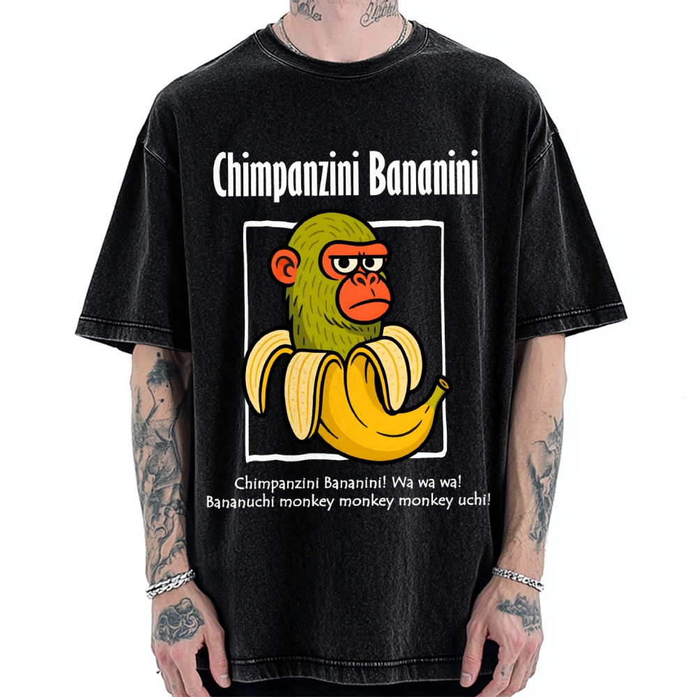 Unisex Chimpanzini Bananini  Italian Brainrot Printed Washed Tee