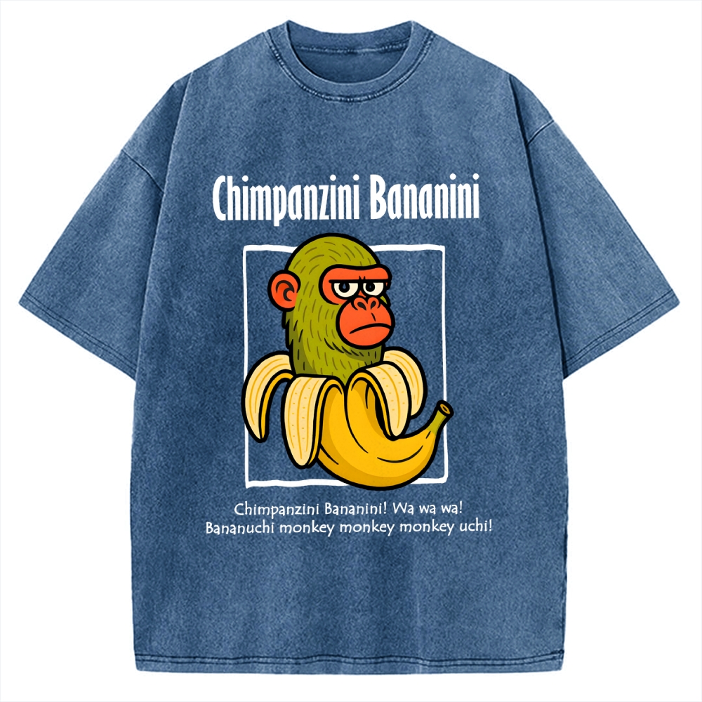 Unisex Chimpanzini Bananini  Italian Brainrot Printed Washed Tee