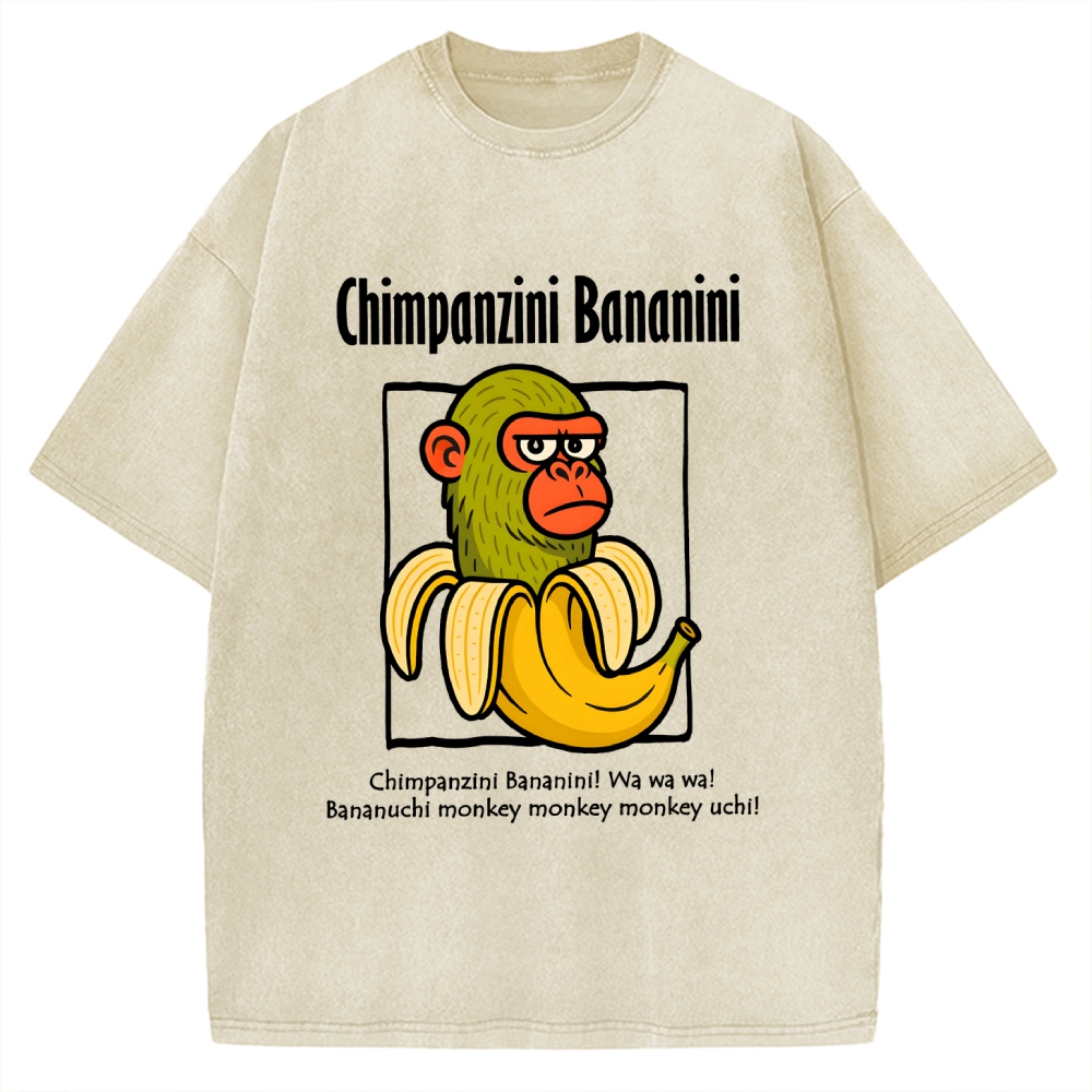 Unisex Chimpanzini Bananini  Italian Brainrot Printed Washed Tee