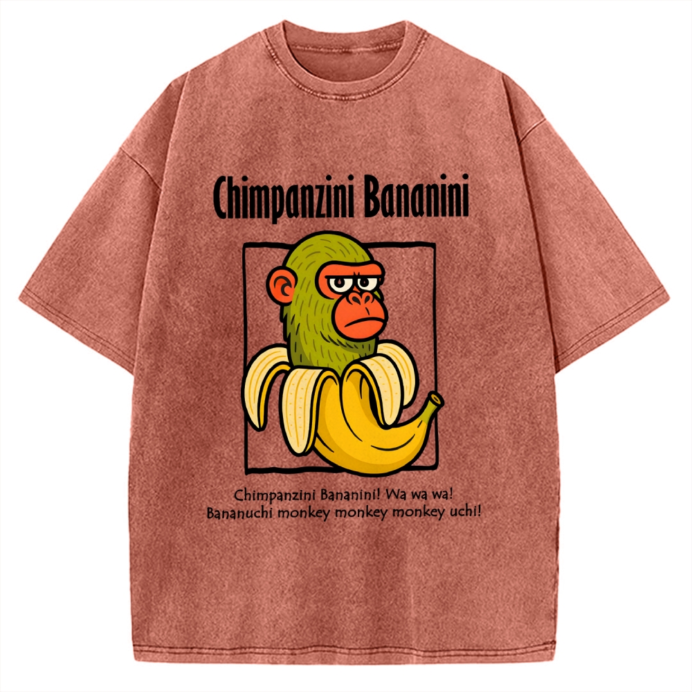 Unisex Chimpanzini Bananini  Italian Brainrot Printed Washed Tee