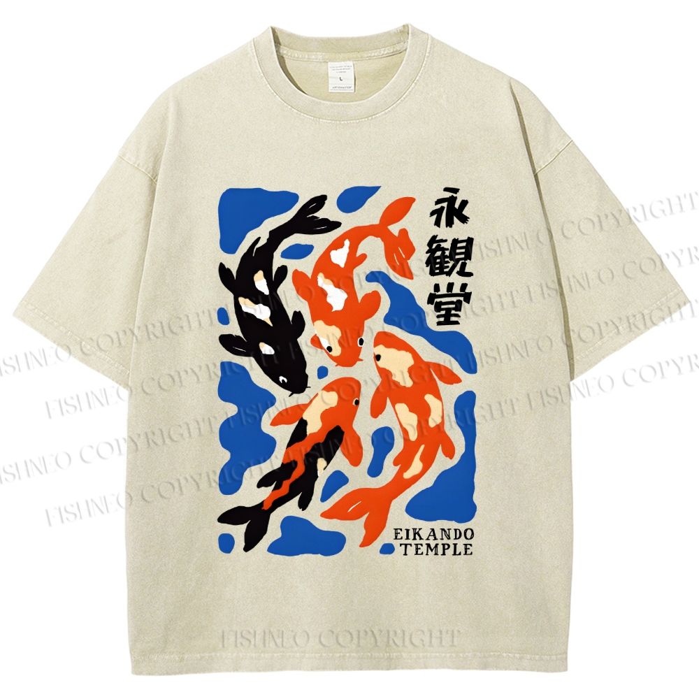 Unisex Koi Fish Japanese Printed Washed Tee