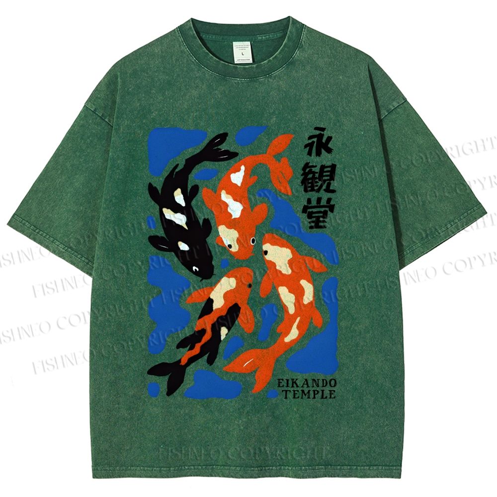 Unisex Koi Fish Japanese Printed Washed Tee