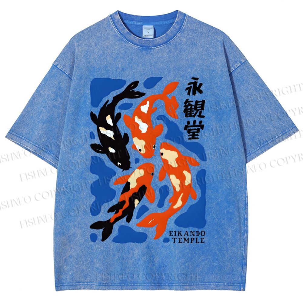Unisex Koi Fish Japanese Printed Washed Tee