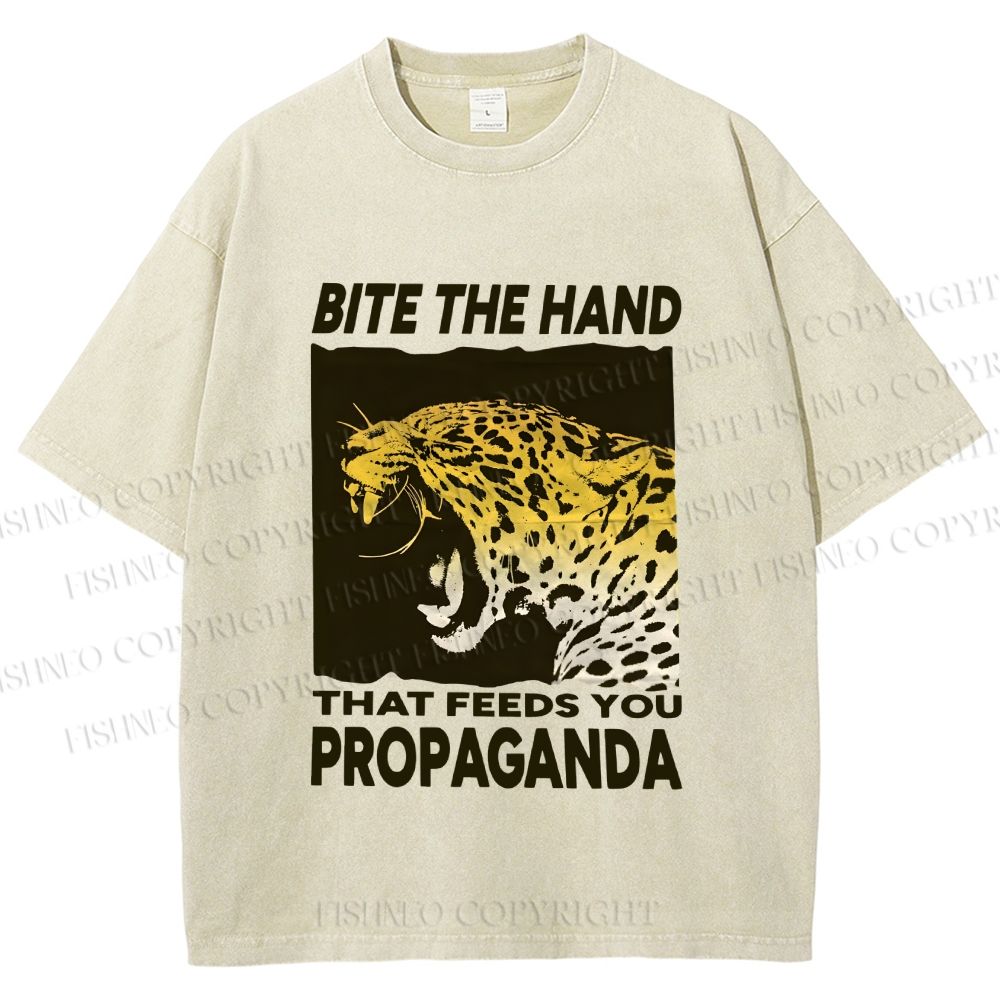 Unisex Bite the Hand That Feeds You Propaganda Printed Washed Tee