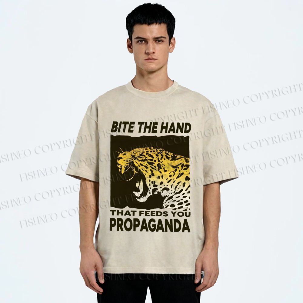 Unisex Bite the Hand That Feeds You Propaganda Printed Washed Tee