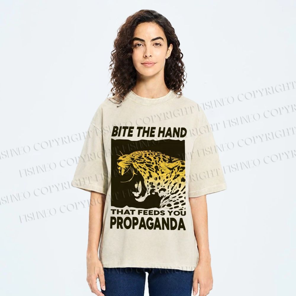 Unisex Bite the Hand That Feeds You Propaganda Printed Washed Tee