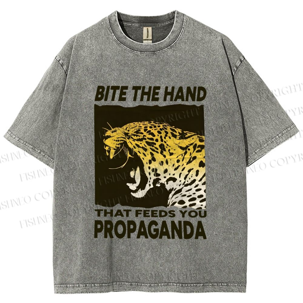 Unisex Bite the Hand That Feeds You Propaganda Printed Washed Tee