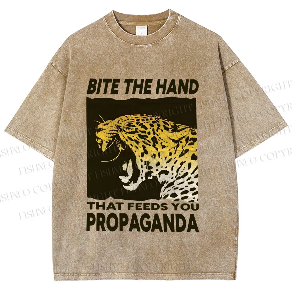 Unisex Bite the Hand That Feeds You Propaganda Printed Washed Tee