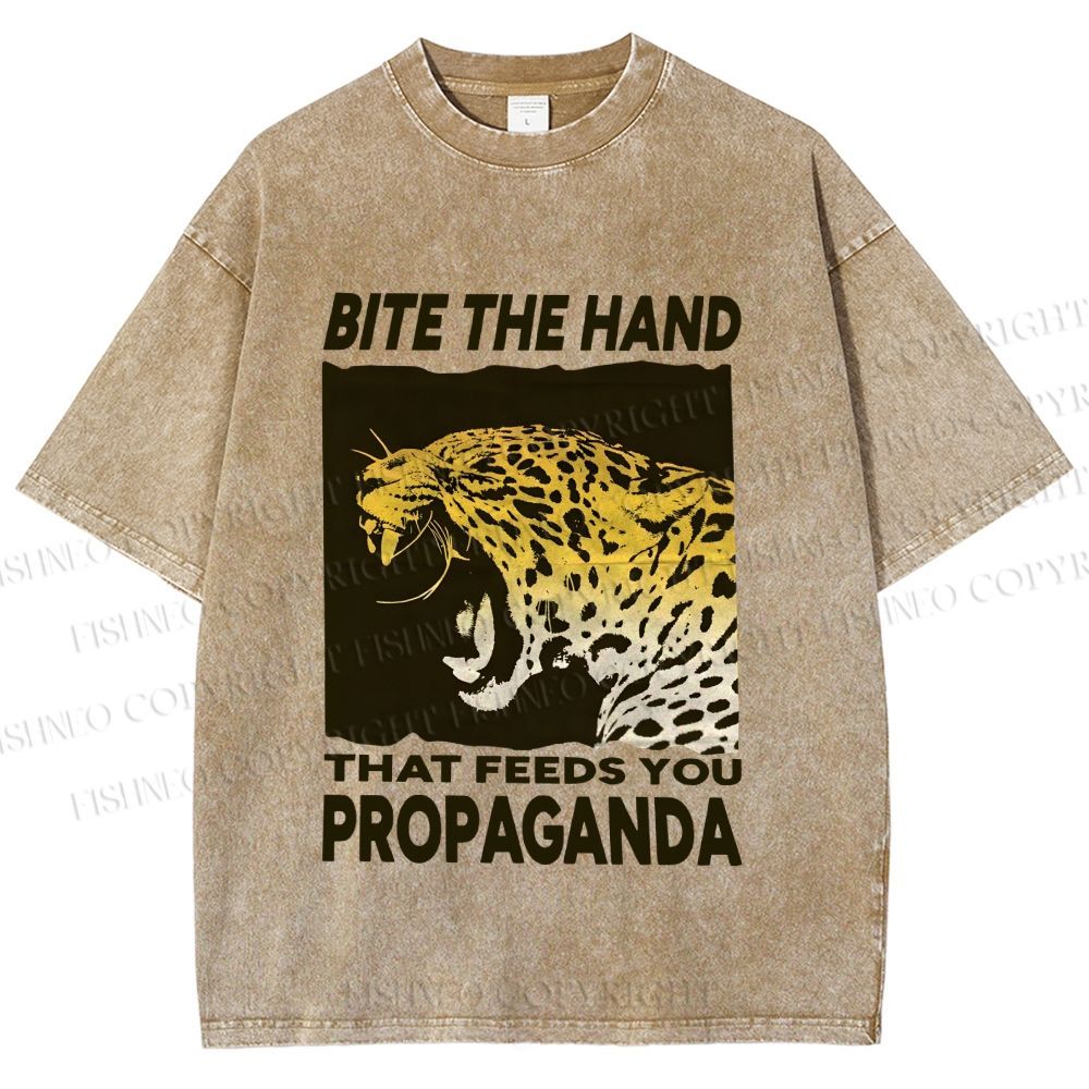 Unisex Bite the Hand That Feeds You Propaganda Printed Washed Tee