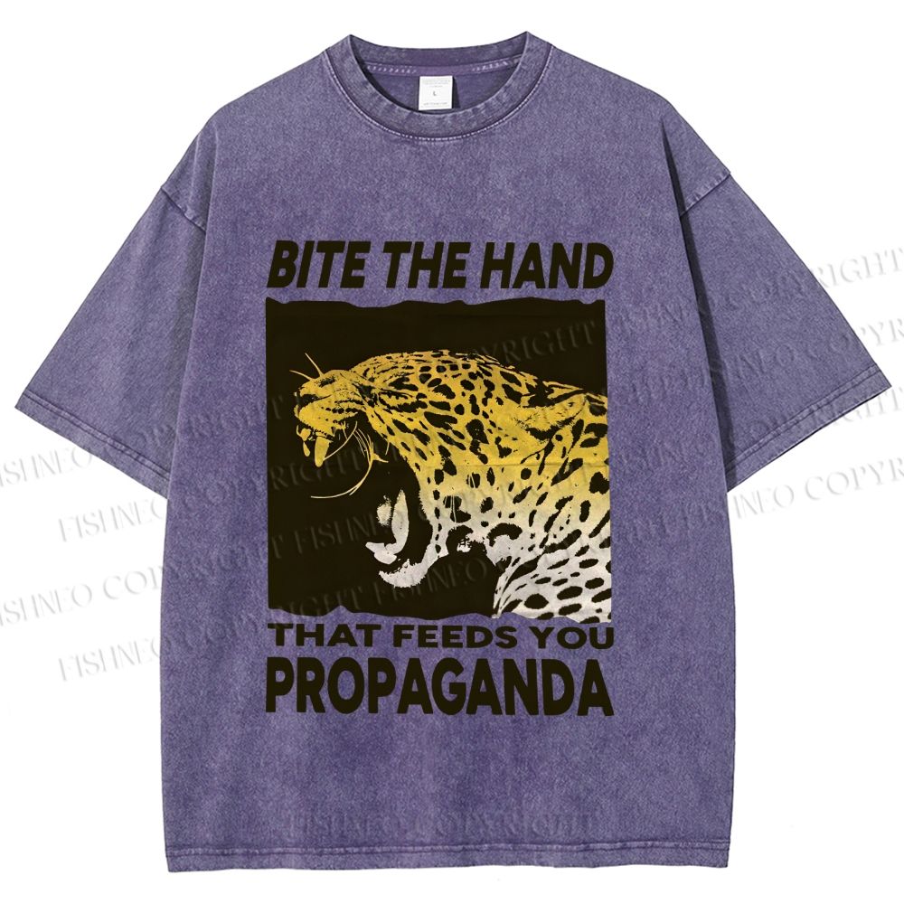 Unisex Bite the Hand That Feeds You Propaganda Printed Washed Tee