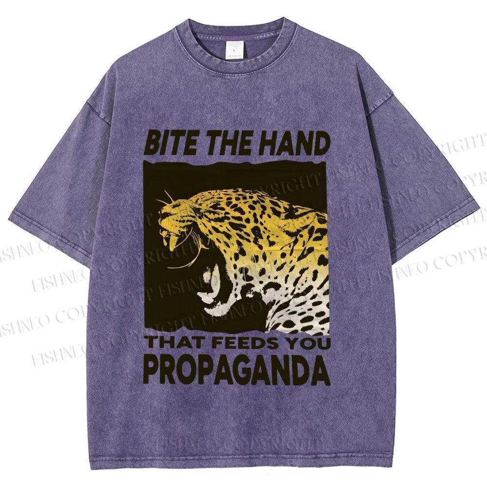 Unisex Bite the Hand That Feeds You Propaganda Printed Washed Tee