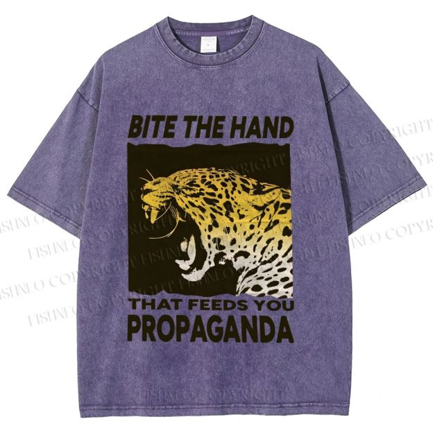 Unisex Bite the Hand That Feeds You Propaganda Printed Washed Tee