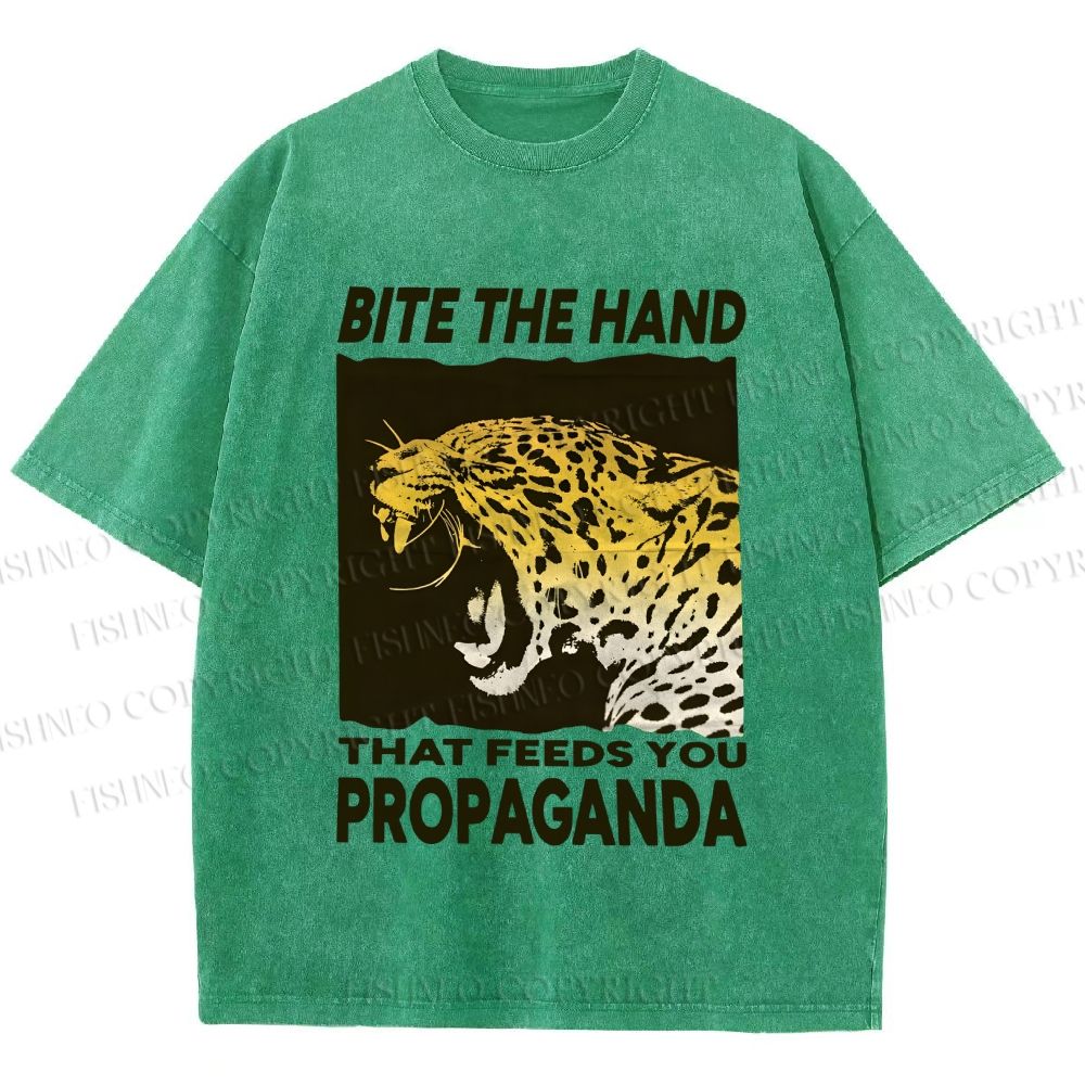 Unisex Bite the Hand That Feeds You Propaganda Printed Washed Tee
