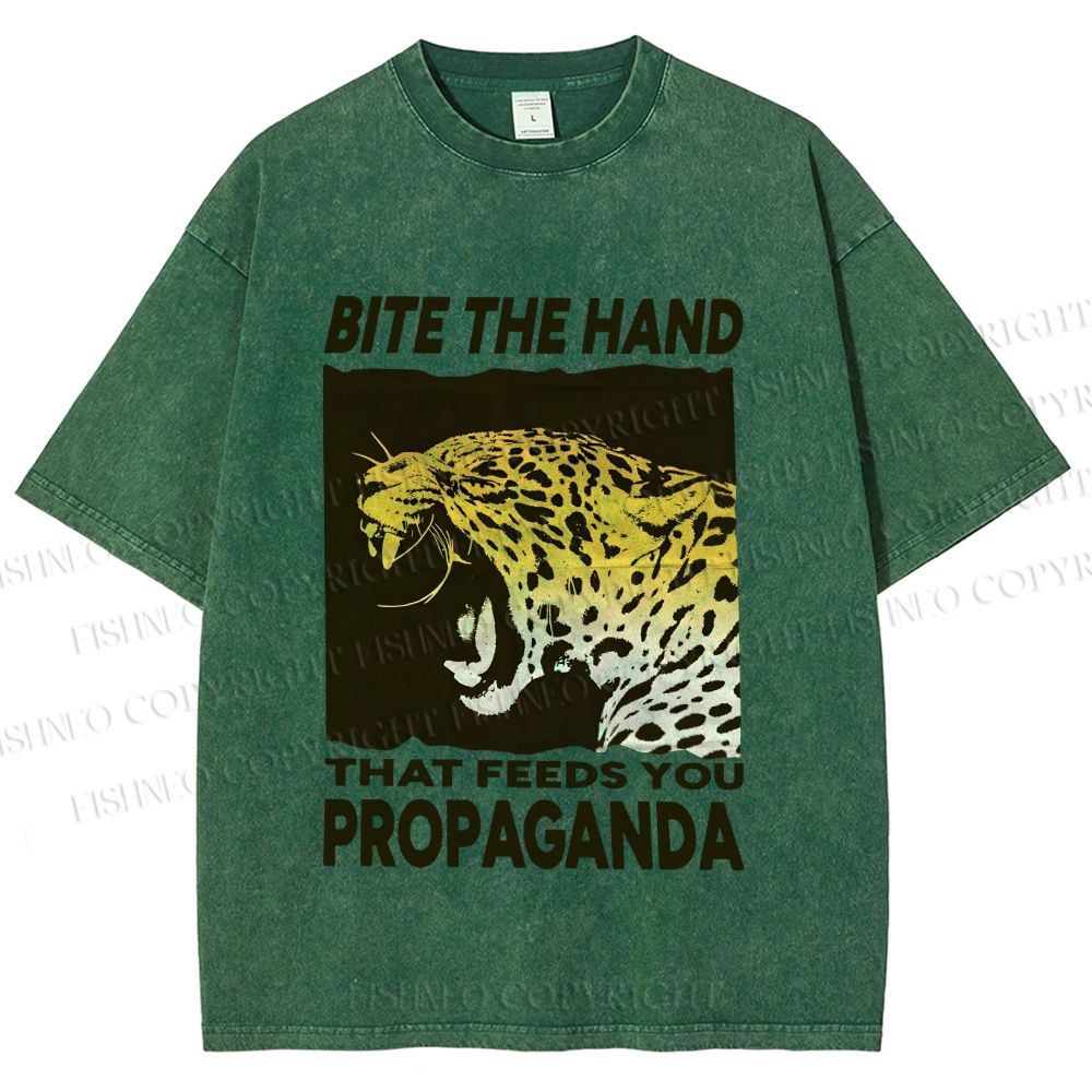 Unisex Bite the Hand That Feeds You Propaganda Printed Washed Tee