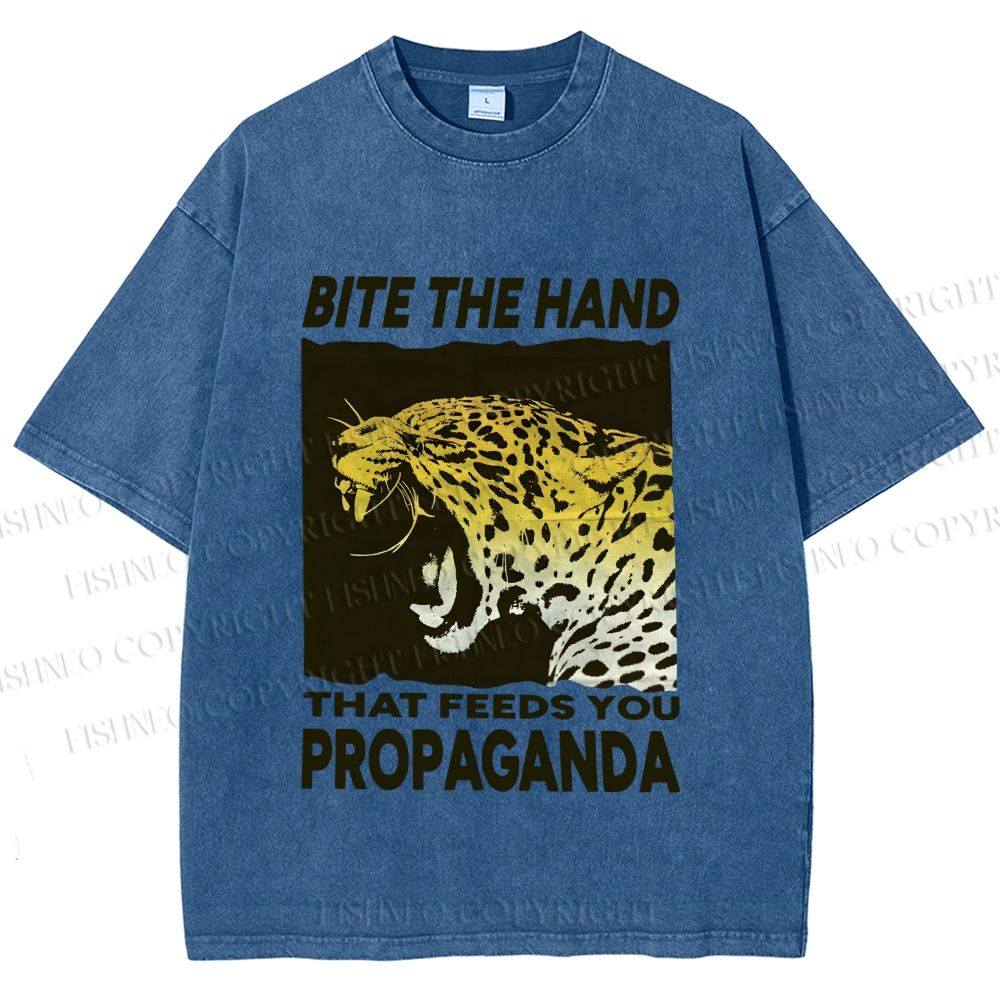 Unisex Bite the Hand That Feeds You Propaganda Printed Washed Tee