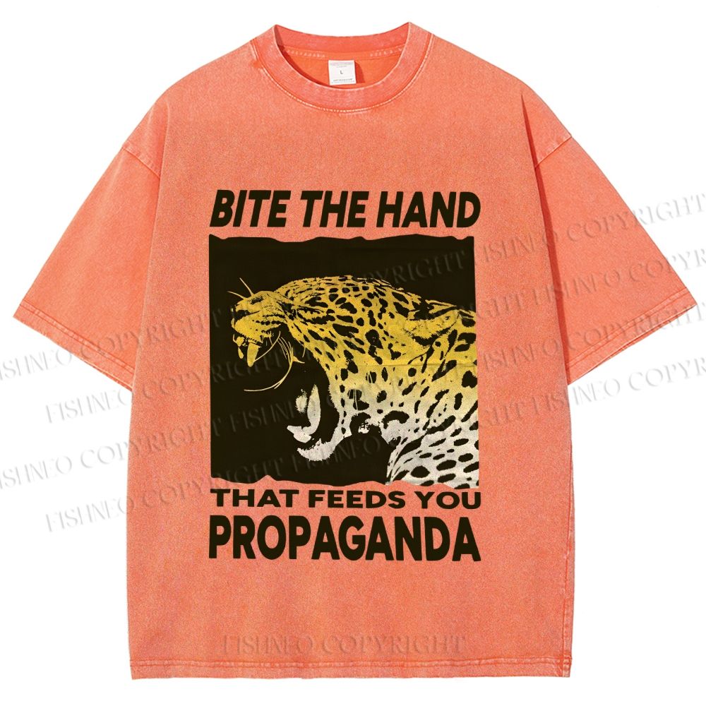 Unisex Bite the Hand That Feeds You Propaganda Printed Washed Tee