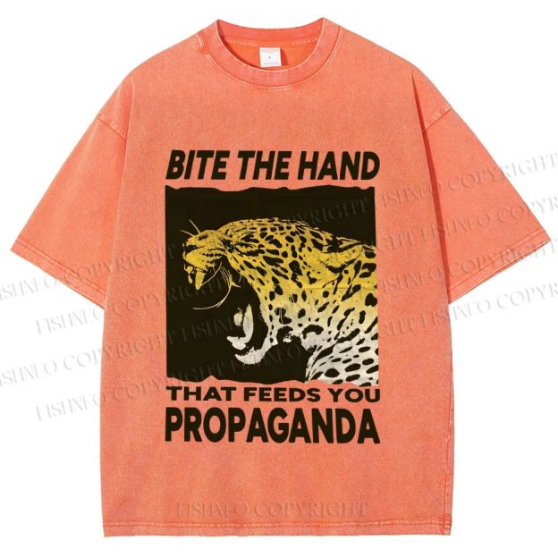 Unisex Bite the Hand That Feeds You Propaganda Printed Washed Tee