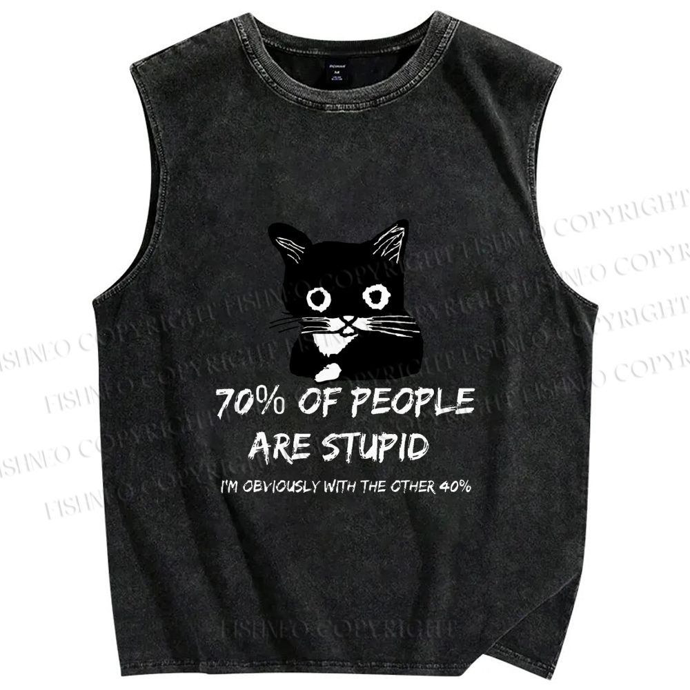 Unisex Opinionated Funny Cat Printed Washed Tank Top
