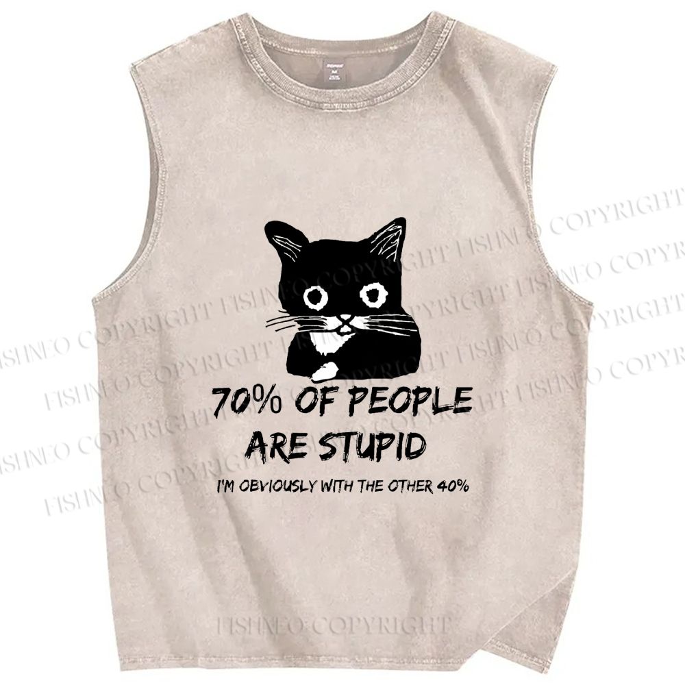 Unisex Opinionated Funny Cat Printed Washed Tank Top