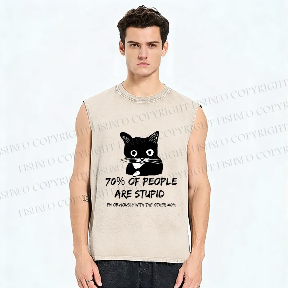 Unisex Opinionated Funny Cat Printed Washed Tank Top