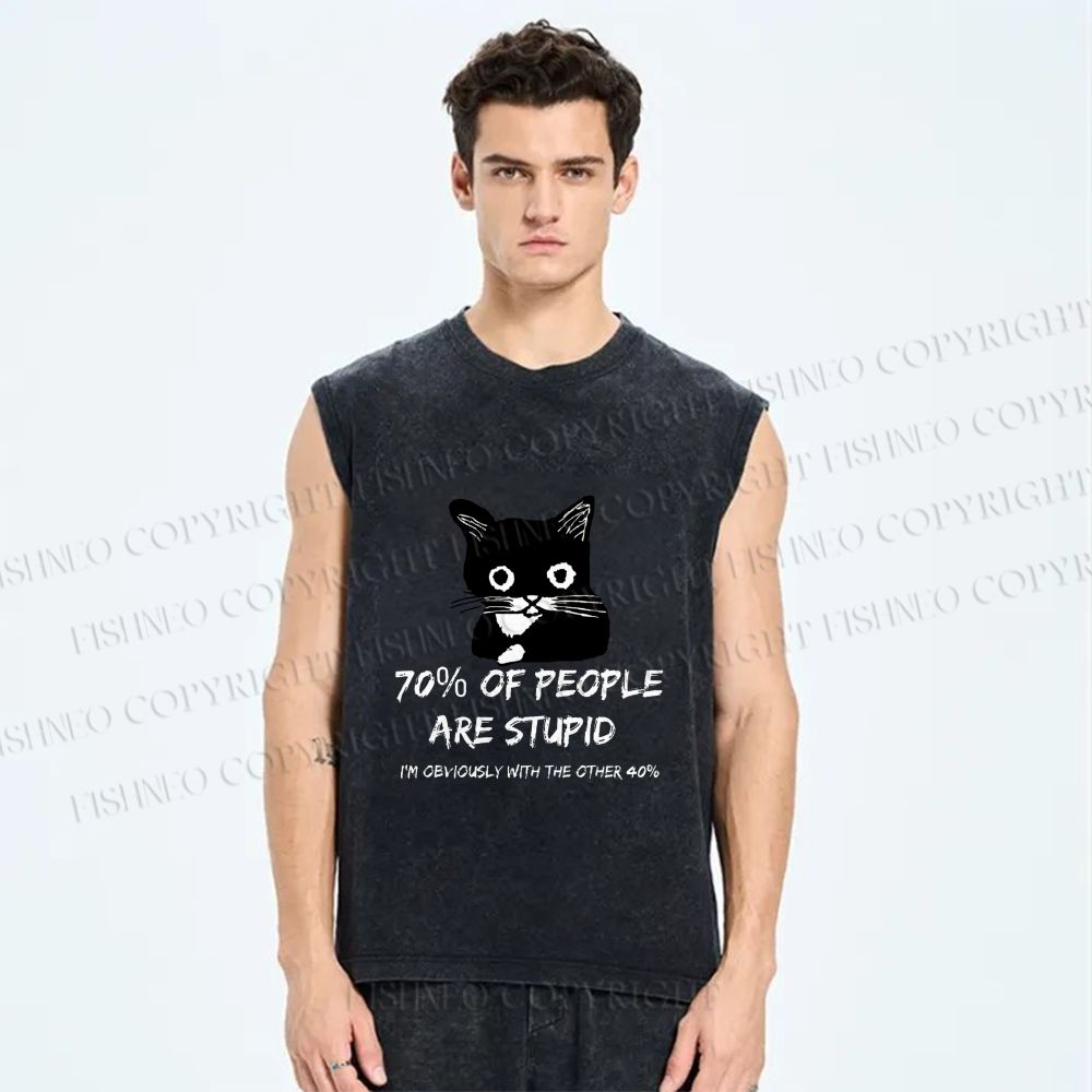 Unisex Opinionated Funny Cat Printed Washed Tank Top