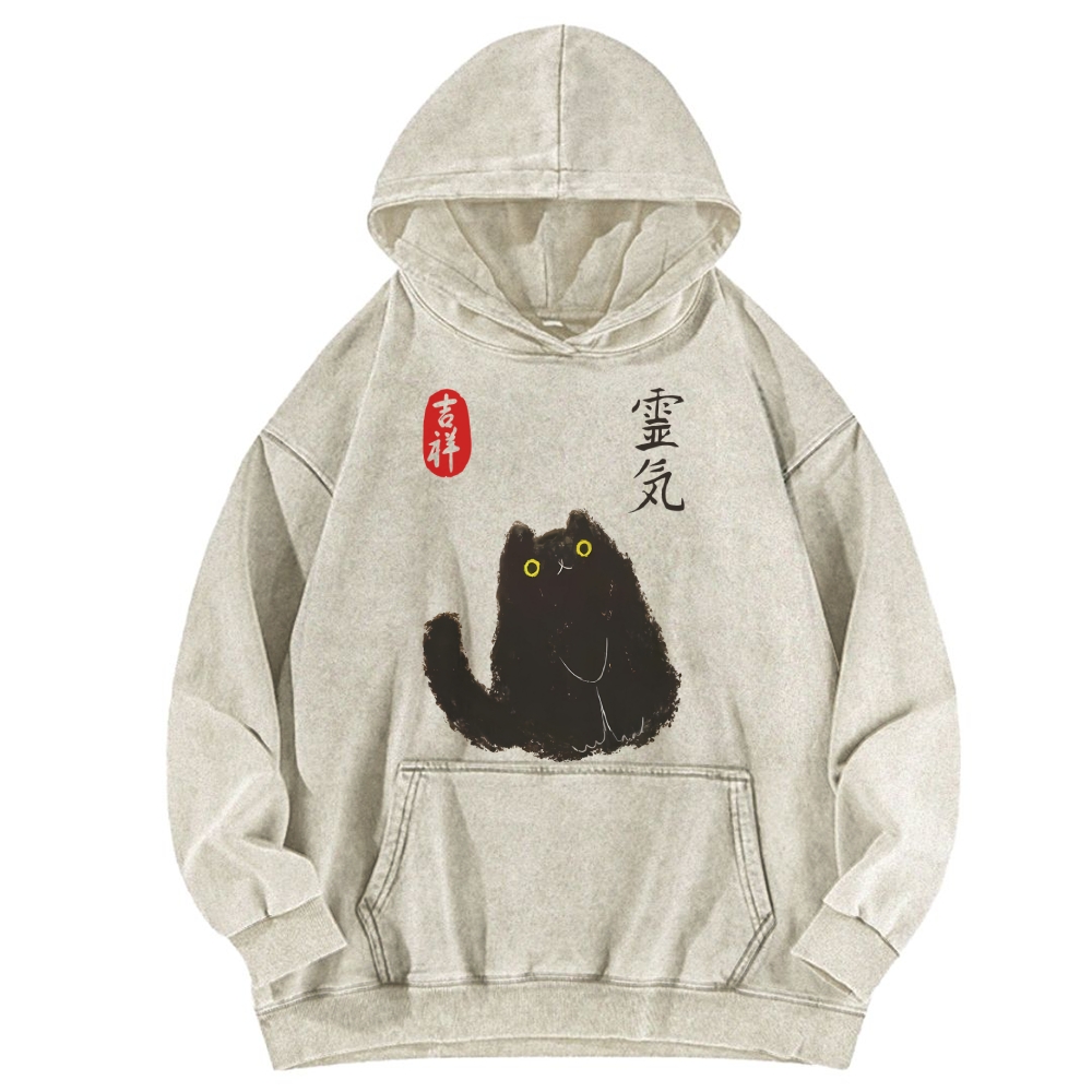 Black Civet Cat Washed Hoodie