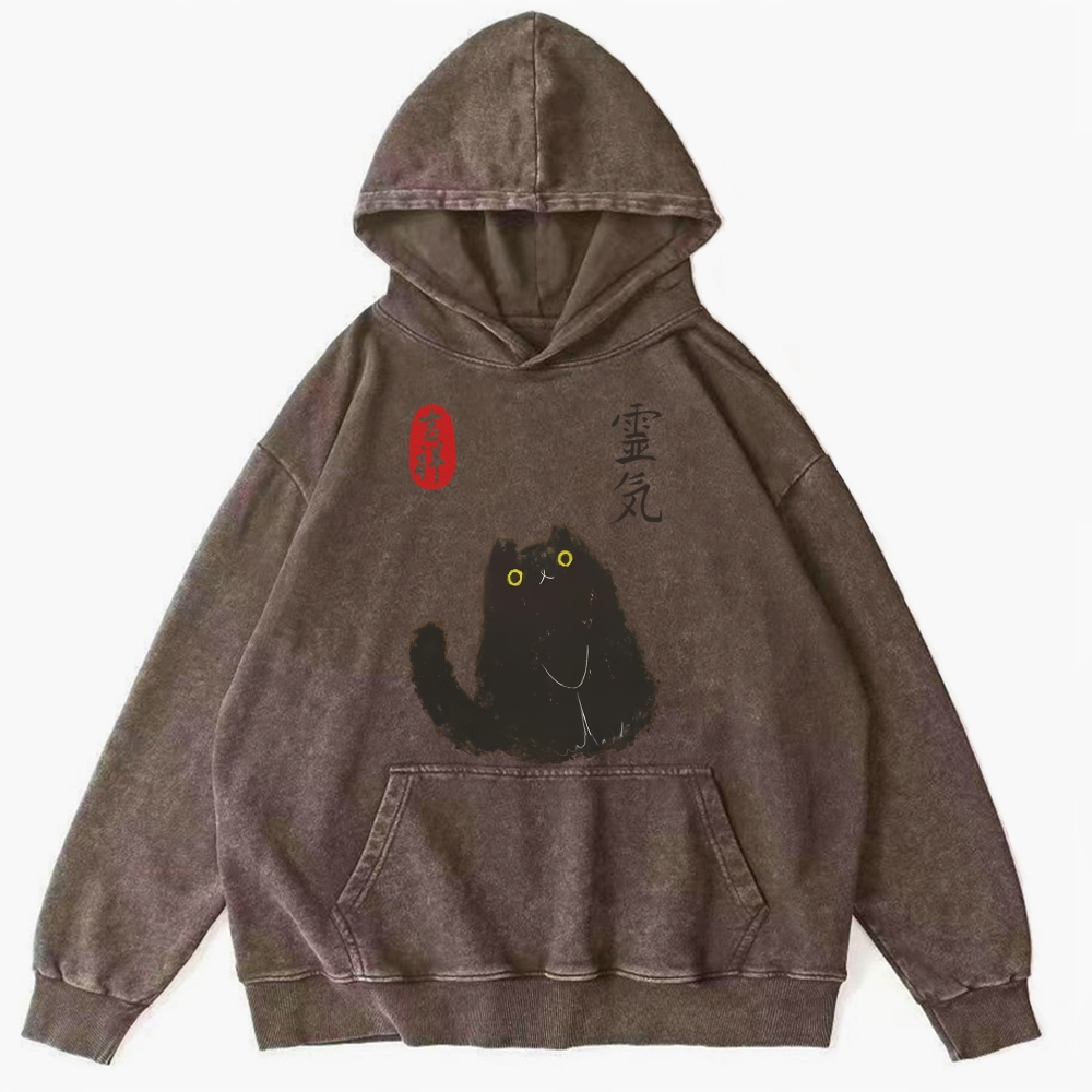 Black Civet Cat Washed Hoodie