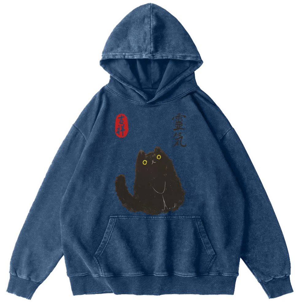 Black Civet Cat Washed Hoodie