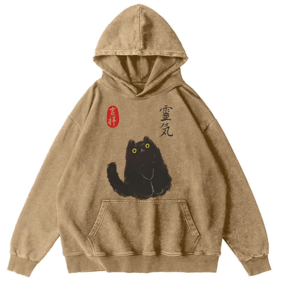 Black Civet Cat Washed Hoodie