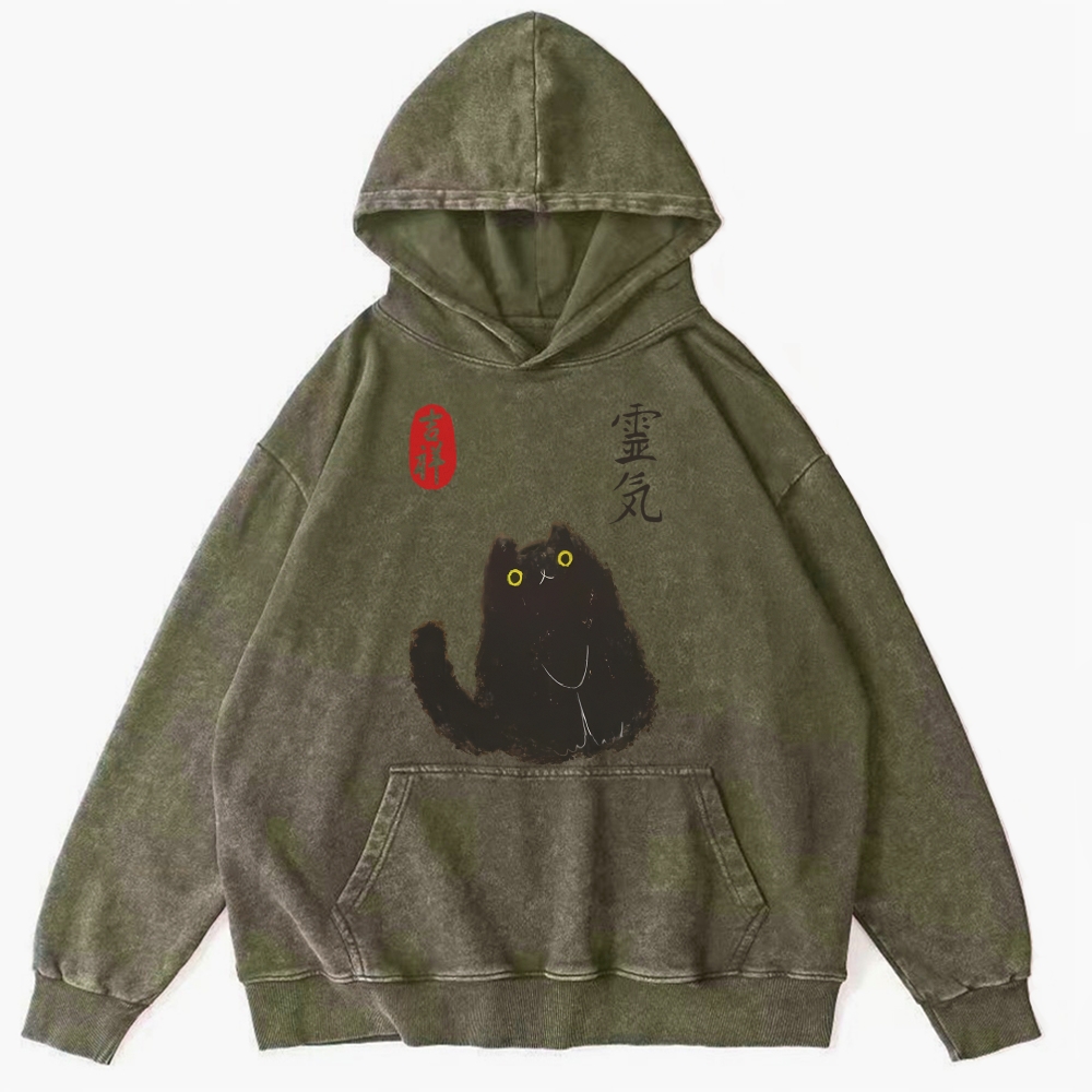 Black Civet Cat Washed Hoodie