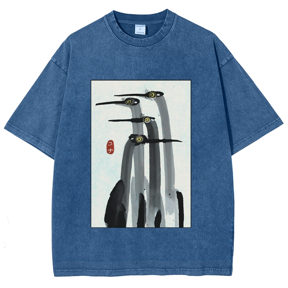 Fishneo Japanese Crane Poster Washed T-Shirt