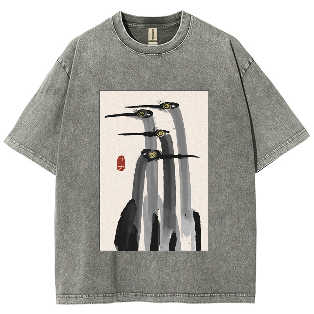 Fishneo Japanese Crane Poster Washed T-Shirt