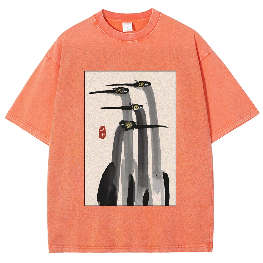 Fishneo Japanese Crane Poster Washed T-Shirt
