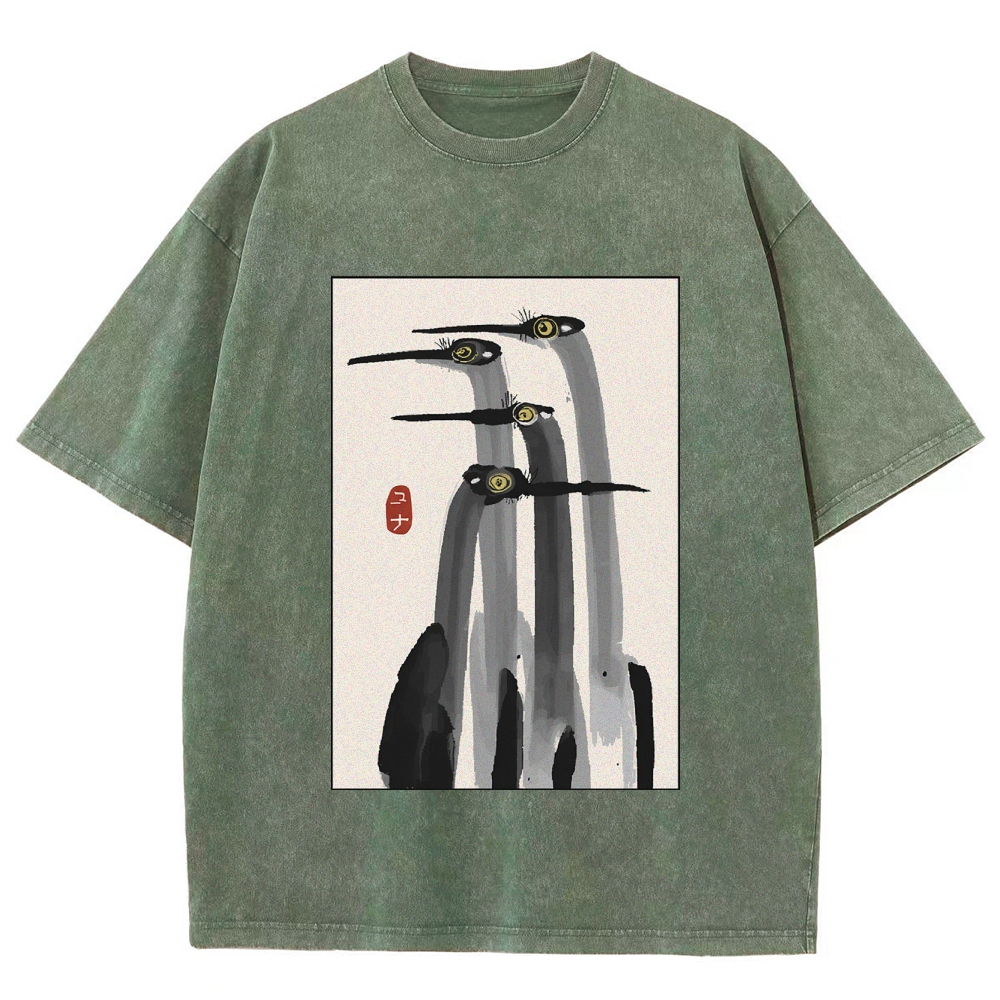 Fishneo Japanese Crane Poster Washed T-Shirt